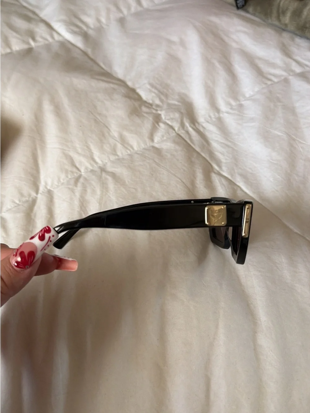 MCM Black Rectangular Sunglasses with Tan Logo Case